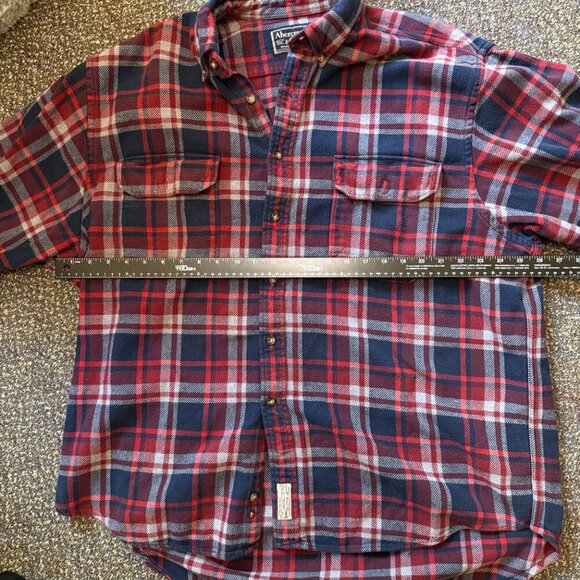 Abercrombie & Fitch Red Navy Plaid Flannel Shirt Men’s XL - Picture 5 of 6